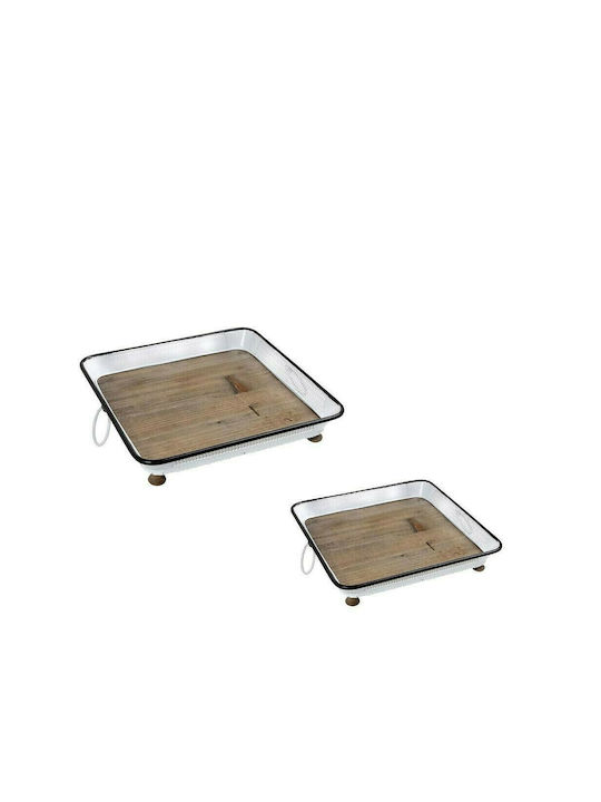 Espiel Wooden Square Decorative Tray White 38.5x38.5x9cm 2pcs