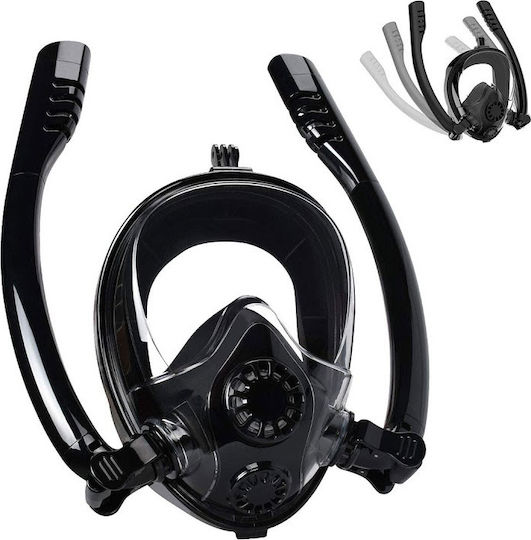 HJKB Mască De Scufundare Snake Cu Snorkel Față Întreagă 180° Mască De Scufundare Din Silicon Față Întreagă Neagră