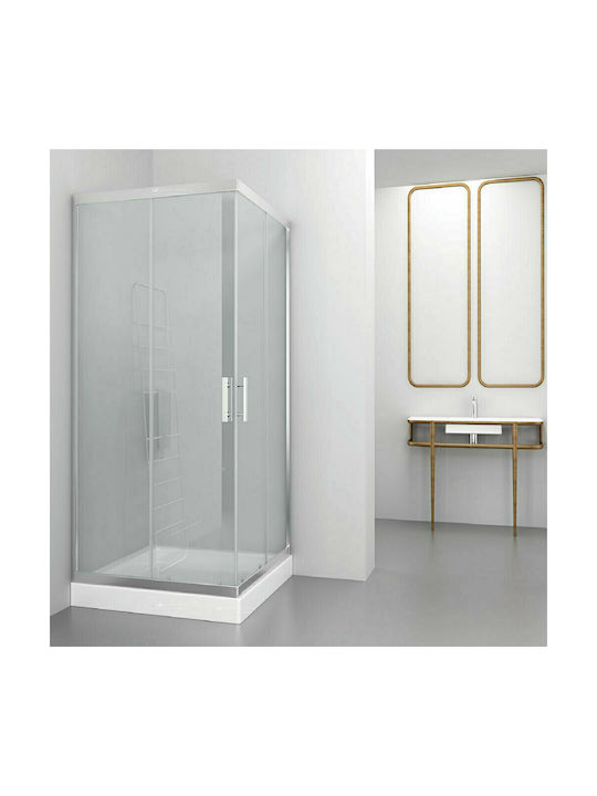 Orabella Vitalia Square Easy Fix Cabin for Shower with Sliding Door 90x90x190cm Clear Glass Chrome