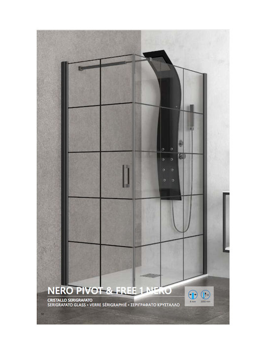 Karag Nero Pivot Free 1 Cabin for Shower with Hinged Door 80x80x200cm Serigrafato Nero