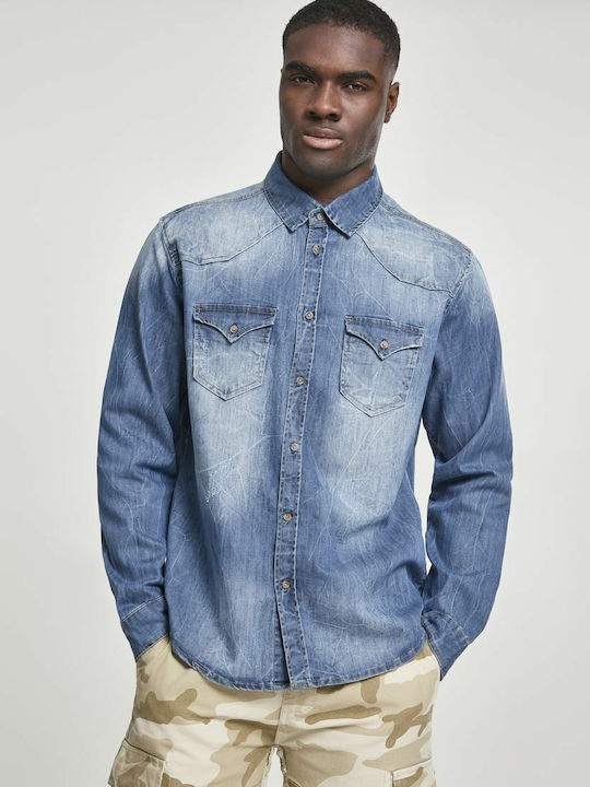 Cu mânecă lungă Denim Cămașă Albastru spălat