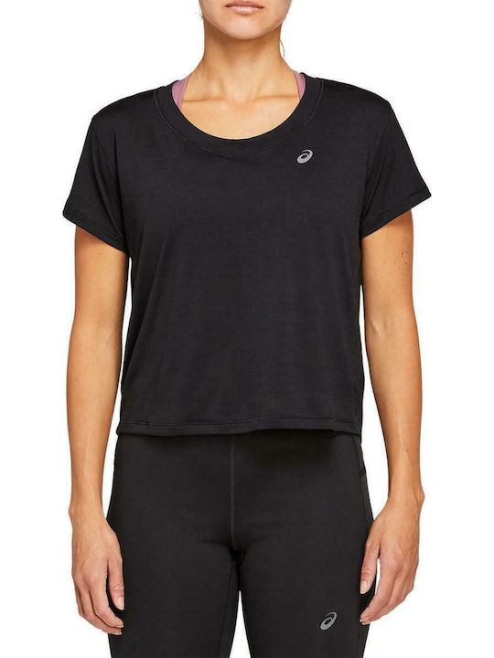 Race Γυναικείο Αθλητικό Crop Top Κοντομάνικο Μαύρο Μαύρο