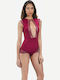 CottonHill Lingerie Sleeveless Bodysuit with Lace Burgundy