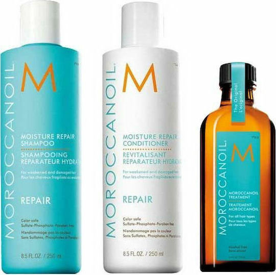 Moroccanoil Moisture Repair Hair Treatment Set for Colored Hair with Shampoo, Conditioner and Oil 3pcs