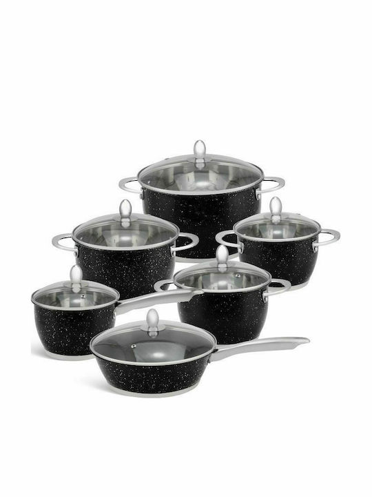 Edenberg Cookware Set of Stainless Steel with No Coating Black 12pcs