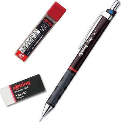 Rotring Tikky Μηχανικό Μολύβι 0.7mm με Γόμα Κατάλληλο για Σχέδιο 3τμχ Καφέ