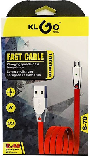 KLGO Flat USB 2.0 to micro USB Cable Κόκκινο 1m (S-70)