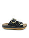 Lisa 23 Leather Women's Flat Sandals in Black Color