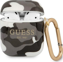 Guess Camo Collection Hülle Silikon mit Haken in Schwarz Farbe für Apple AirPods 1 / AirPods 2