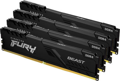 Kingston Fury Beast 32ГБ DDR4 RAM с 4 модула (4x8GB) и Скорост 3600 за Настолен компютър