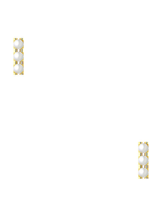 Silver earrings "Trio Pearl Bar" gold plated