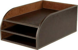 Osco Filing Tray Leather with 3 Shelf Brown