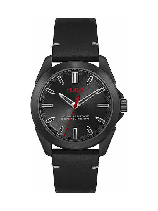 Hugo Boss Ρολόι Adventure με Δερμάτινο Λουράκι σε Μαύρο χρώμα