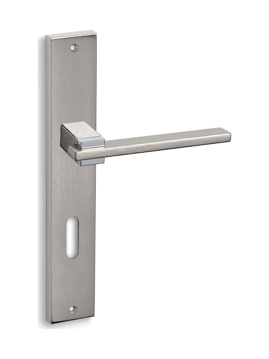 Convex Lever Front Door with Plate Left 745 Nickel / Chrome