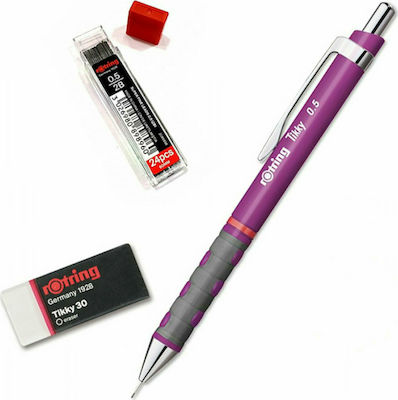 Rotring Tikky Mechanischer Bleistift zum Zeichnen 0.5mm mit Radiergummi 3Stück Lila