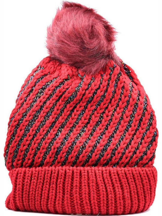 Verde Ribbed Beanie Cap Red