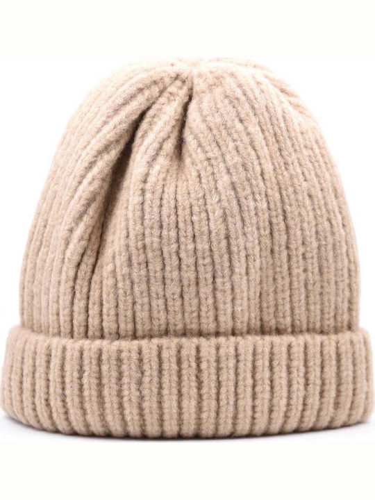 Verde Beanie Γυναικείος Σκούφος με Rib Πλέξη σε Μπεζ χρώμα