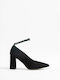 Paola Ferri Suede Pointed Toe Black Heels with Strap 4711