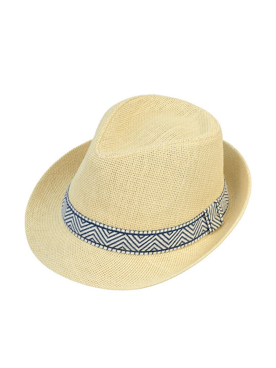 Men's Straw Hat with Beige Ribbon