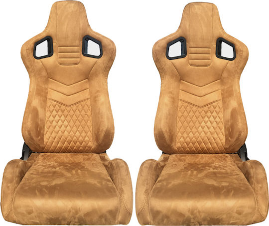Carner Комплект колички за кола Кошница Седалки за кола Bucket RS Suede Alcantara Beige с бежови шевове - комплект от 2 броя Бежов