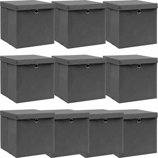 vidaXL Текстилна Кутия За Съхранение С Капак Сива 32x32x32см 10 Бройки