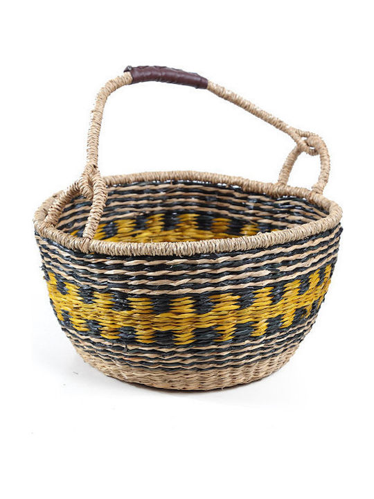 Wicker Decorative Basket Cocktail Μαύρο-Κίτρινο-Φυσικό 30x30x18εκ. Soulworks