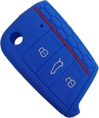 Silicone Car Key Cover Case with 3 Buttons for Seat / Skoda / VW Blue