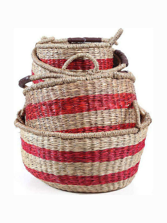 Soulworks Set of Decorative Baskets Straw with Handles Red-Natural 5pcs