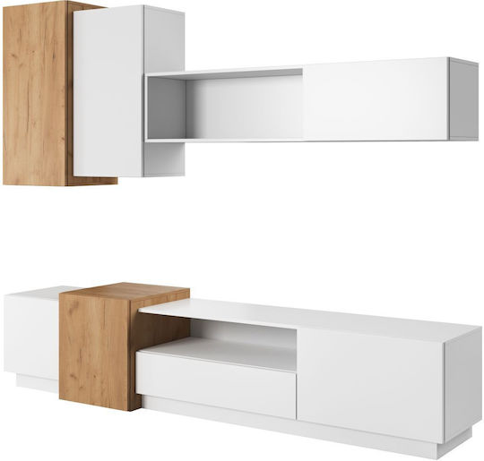 Wohnzimmer TV-Einheit 3D White / Golden L300xB45xH180cm Wohnzimmer TV-Einheit 3D White / Golden L300xB45xH180cm