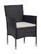 Outdoor Chair Rattan Black / Cream Pillow with Cushion 2pcs 52x57x84cm