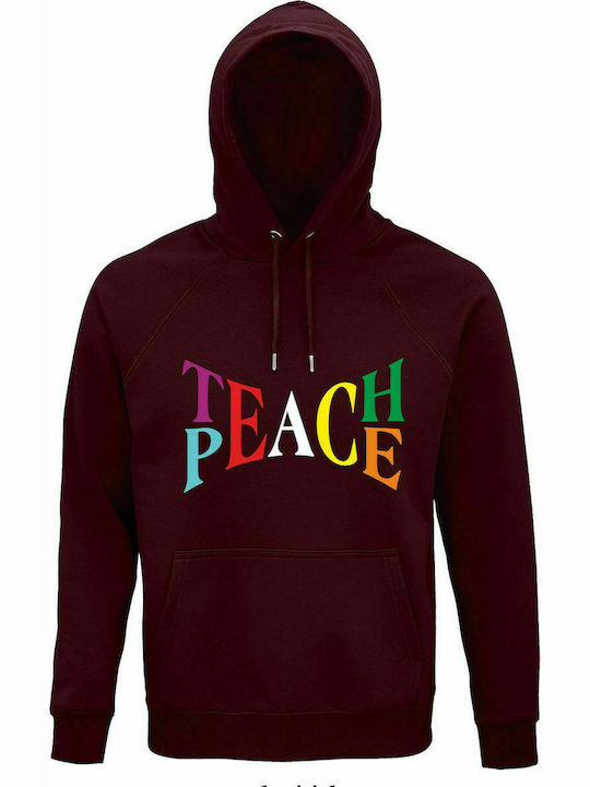 Unisex Hoodie, Organic "Teach Peace", Burgundy