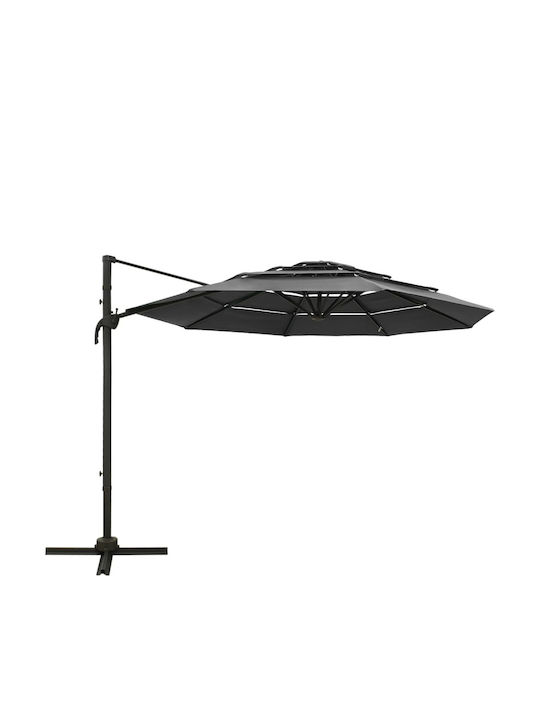 Garden & Terrace Floor Aluminium Round Parasol with Stand Ανθρακί