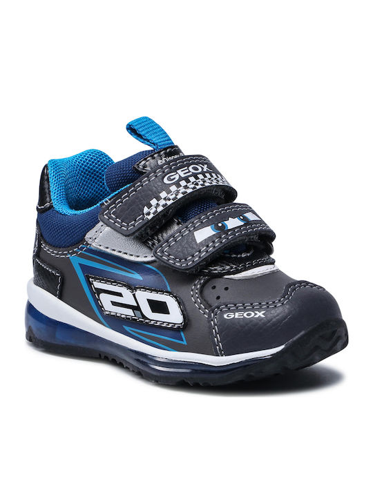Geox Παιδικά Sneakers Ανατομικά με Σκρατς & Φωτάκια για Αγόρι Μαύρα