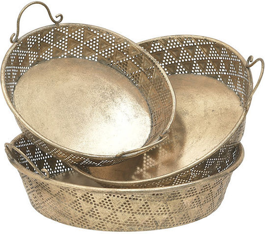 Inart Διακοσμητικός Δίσκος Metallisch Oval Gold 3Stück