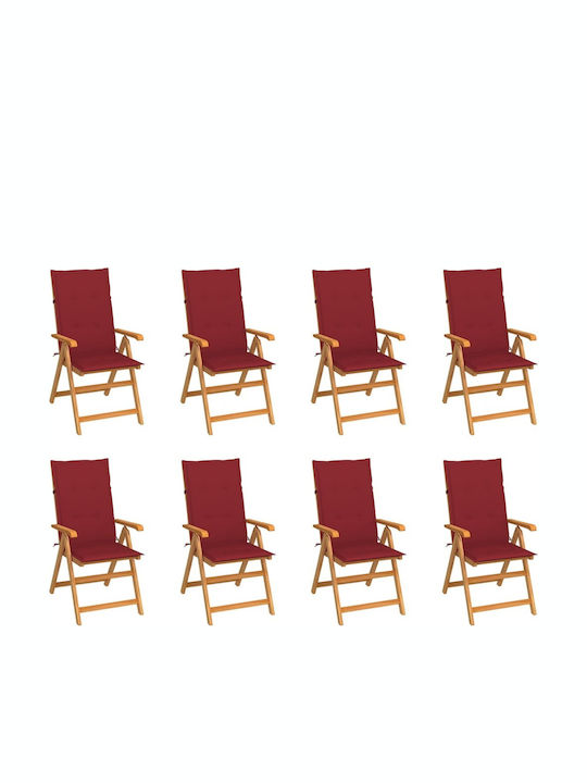 Καρέκλα Ξύλινη Teak / Μπορντό 8τμχ