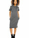 PeeKaBoo Hooded Summer Cotton Short Sleeve Maternity Midi Dress 1581 Gray