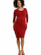 PeeKaBoo Winter Cotton Long Sleeve Maternity Midi Dress 1445 Burgundy