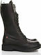 Leather Women's Boots with Laces Black