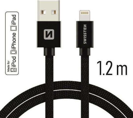 Swissten Geflochten USB-A zu Lightning Kabel Schwarz 1.2m (71524201)