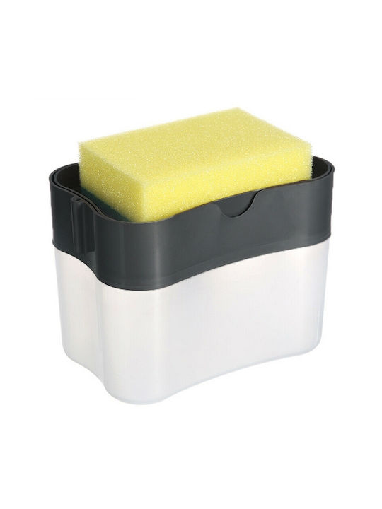 HO-KI-1241 Tabletop Plastic Dispenser for the Kitchen with Sponge Holder Transparent 385ml