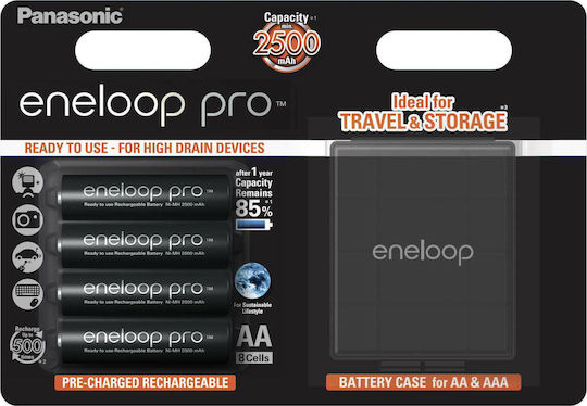 Panasonic Eneloop Pro With Battery Case Επαναφορτιζόμενες Μπαταρίες AA Ni-MH 2500mAh 1.2V 4τμχ