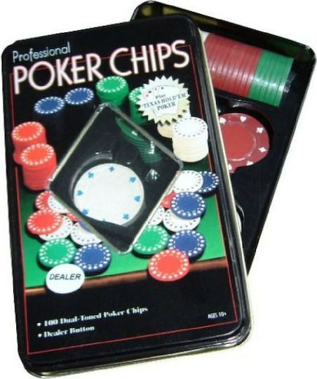 Set 100 Poker Chips in Metallic Box