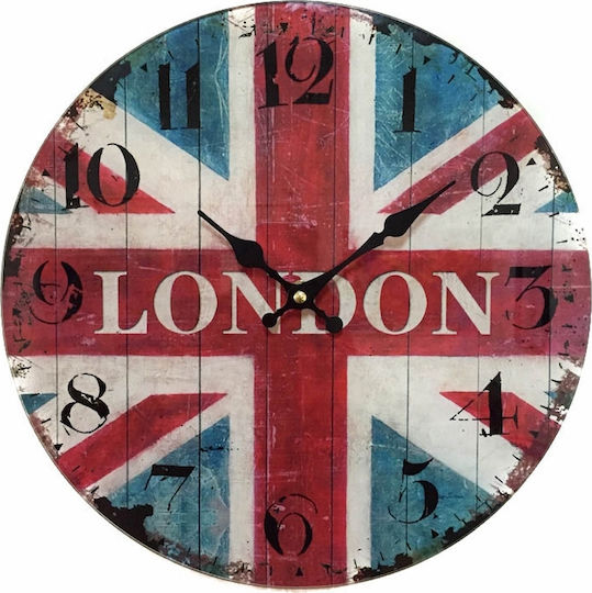 SP Souliotis London Αντικέ Ρολόι Τοίχου Γυάλινο Πολύχρωμο Ø30cm