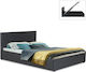 Iro Κρεβάτι Υπέρδιπλο Επενδυμένο με Δερματίνη Μαύρο με Αποθηκευτικό Χώρο & Τάβλες 160x200cm