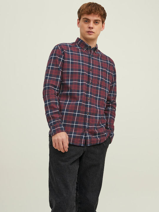 Jack & Jones Men's Shirt Long Sleeve Cotton Checked Port Royale