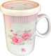 Karvounis Floral Flowers Mug from Porcelain with Lid Multicolored