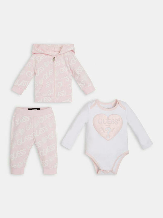 Guess Baby Bodysuit Underwear Set Long-Sleeved with Pants Pink