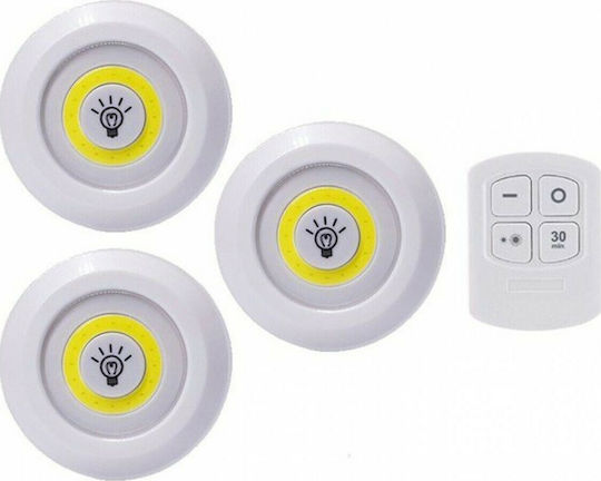 LED Light Spot for Cabinets with Battery Powered, Remote Control and Mounting Sticker 3pcs