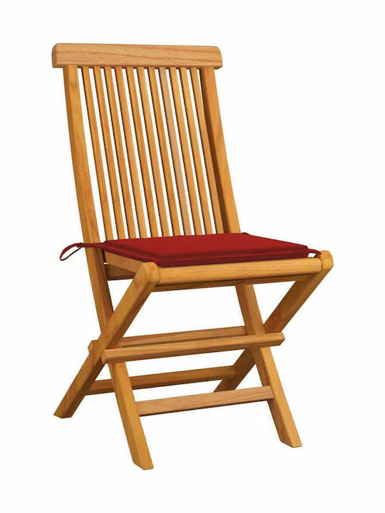 Καρέκλα Εξωτερικού Χώρου Ξύλινη Teak / Κόκκινο με Μαξιλάρι 4τμχ 47x60x89εκ.