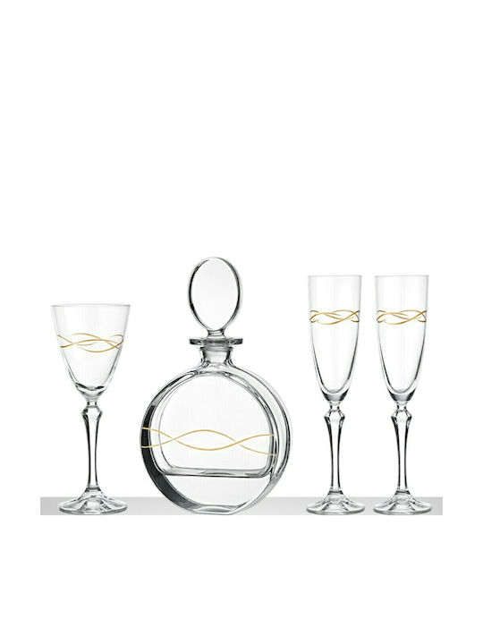 Capolavoro Wedding Carafe Set with Wine & Champagne Glasses made of Crystal 4pcs